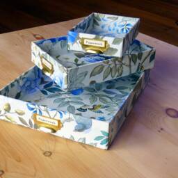Handmade Floral Paperwork Tray Set Porcelain Blue Office Storage - thumbnail 3