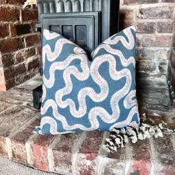 1534. Hamilton Indigo/Soft Red Linen Look 100% Cotton Cushion Cover, Various Sizes - thumbnail 1