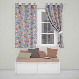 Cute Kawaii Bunny With Carrot Donut Seamless Pattern Blue Background Readymade Eyelet Ring Top Thermal 100% Blackout Curtains