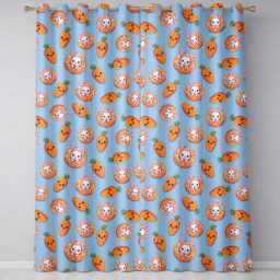 Cute Kawaii Bunny With Carrot Donut Seamless Pattern Blue Background Readymade Eyelet Ring Top Thermal 100% Blackout Curtains - thumbnail 2