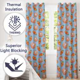 Cute Kawaii Bunny With Carrot Donut Seamless Pattern Blue Background Readymade Eyelet Ring Top Thermal 100% Blackout Curtains - thumbnail 3