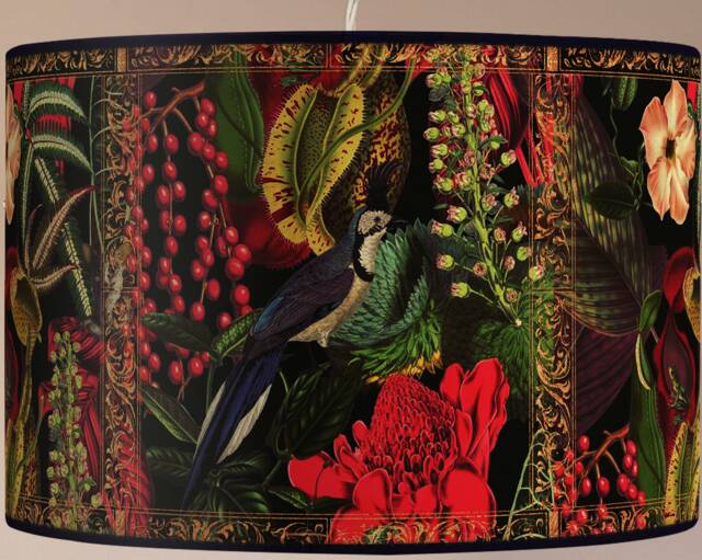 Vintage Floral Lampshade, Retro Style, Black Epoxy Metal Frame - image 1