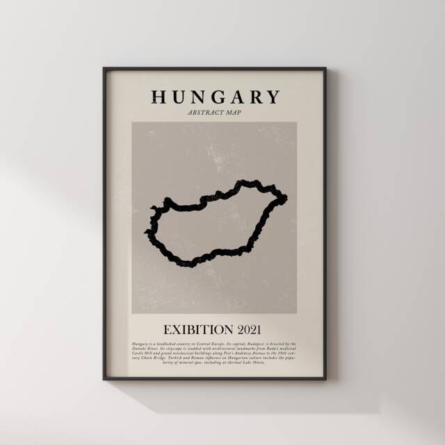 Hungary Map Vintage Abstract Wall Art Print Picasso + Matisse Inspired Travel Poster - image 1