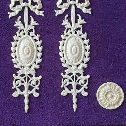 Pair Ornate Applique Gilt Or White French Style Decorative Floral Wall Furniture Onlay Moulding Pediment Plastic Decoration - thumbnail 4