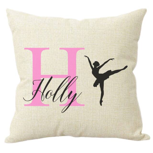 Personalised Girls Ballet Cushion Pillow Hessian Style Birthday Present Custom Ballerina Gift