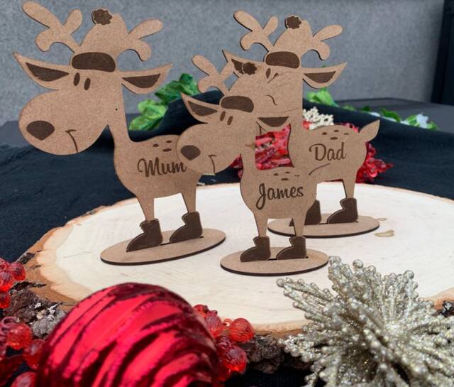 Personalised Freestanding Reindeer, Place Names Setting Decoration Family Christmas Decoration, Table Deco , Under The Tree - image 1