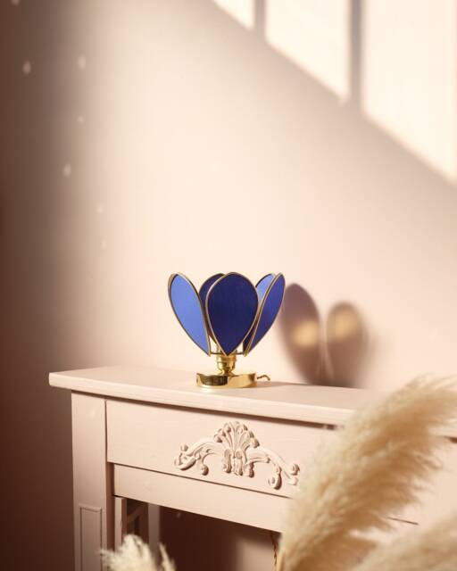 Flower Table Lamp - Royal Blue & Gold - image 1