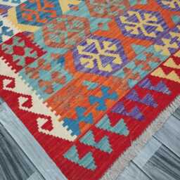 Tribal Kilim Rug, Handmade Artisan Afghan Turkish, Scandinavian, Navajo, Bohemian Flatweave, Natural Wool Multicolour Rug 195x156 cm - thumbnail 3