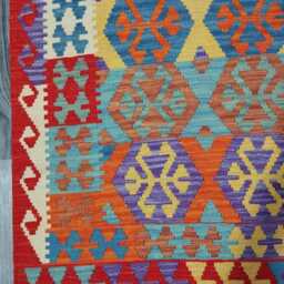 Tribal Kilim Rug, Handmade Artisan Afghan Turkish, Scandinavian, Navajo, Bohemian Flatweave, Natural Wool Multicolour Rug 195x156 cm - thumbnail 2