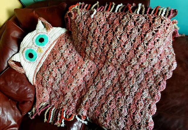 Hooded Crochet Owl Blanket, Chunky Kids/Adult Throw - image 1