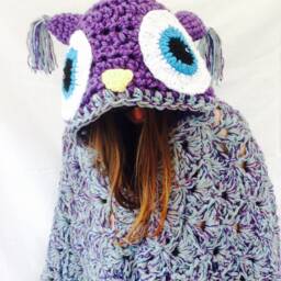 Hooded Crochet Owl Blanket, Chunky Kids/Adult Throw - thumbnail 4