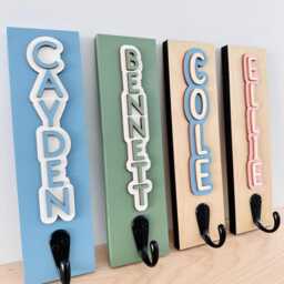 Personalized Wooden Name Hooks - Kids Backpack, Towel, Closet Organizer - thumbnail 3