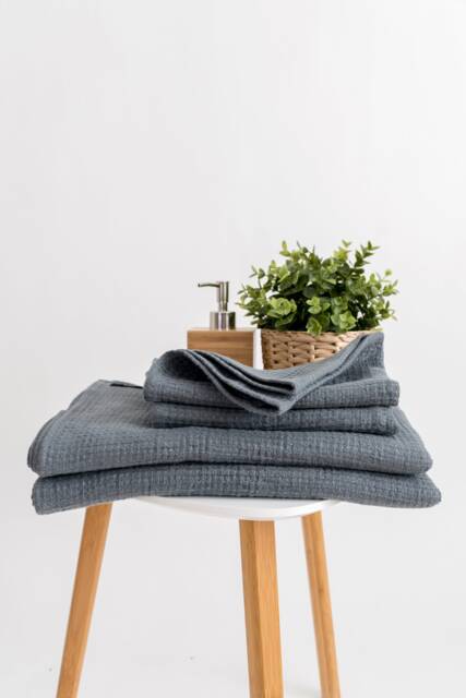 Gray Waffle Linen Towels, Lightweight European Hand Towel - image 1