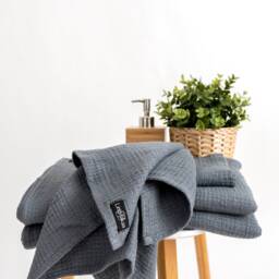Gray Waffle Linen Towels, Lightweight European Hand Towel - thumbnail 2