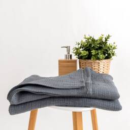 Gray Waffle Linen Towels, Lightweight European Hand Towel - thumbnail 3