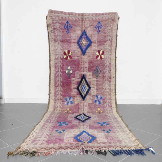 Vintage Berber Wool Runner Rug 12x4.4 Ft Pink & Blue Geometric Carpet - image 1