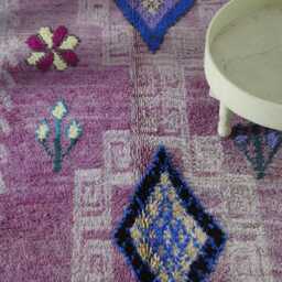 Vintage Berber Wool Runner Rug 12x4.4 Ft Pink & Blue Geometric Carpet - thumbnail 3