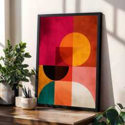 Abstract Wall Art Print - Geometric, Red, Orange, Teal Palette - Poster Only - thumbnail 2