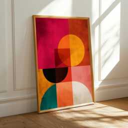 Abstract Wall Art Print - Geometric, Red, Orange, Teal Palette - Poster Only - thumbnail 3