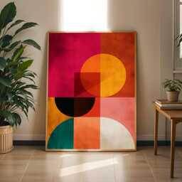 Abstract Wall Art Print - Geometric, Red, Orange, Teal Palette - Poster Only - thumbnail 1