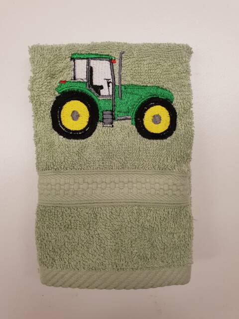 Personalised Green Tractor Face Cloth Easter Christmas Gift Present Add Name Embroidered Flanne Stocking Filler - image 1