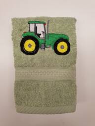 Personalised Green Tractor Face Cloth Easter Christmas Gift Present Add Name Embroidered Flanne Stocking Filler - thumbnail 1