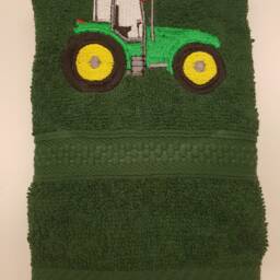 Personalised Green Tractor Face Cloth Easter Christmas Gift Present Add Name Embroidered Flanne Stocking Filler - thumbnail 2