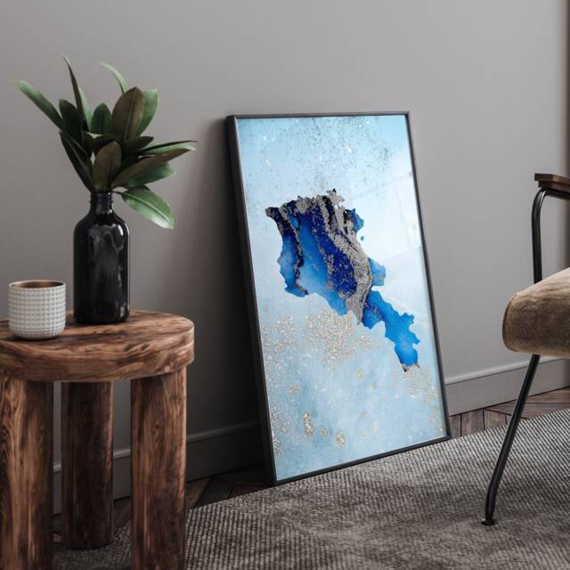 Armenia Map Shades Of Blue & Silver Wall Art Print - image 1