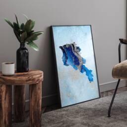 Armenia Map Shades Of Blue & Silver Wall Art Print - thumbnail 1