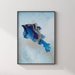 Armenia Map Shades Of Blue & Silver Wall Art Print - thumbnail 3