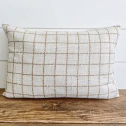 Lola -- Mustard Plaid Pillow Cover Gold Neutral Lumbar Mustard & White - thumbnail 3