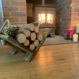Reclaimed Wood Log Basket With Rope Handles - Rustic Fireplace Storage - thumbnail 2
