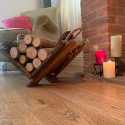 Reclaimed Wood Log Basket With Rope Handles - Rustic Fireplace Storage - thumbnail 3
