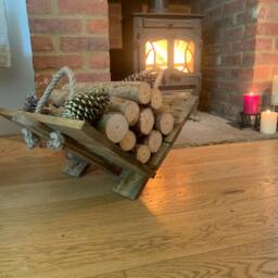 Reclaimed Wood Log Basket With Rope Handles - Rustic Fireplace Storage