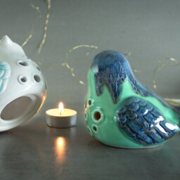 White Mint Ceramic Bird Lantern, Candle Holder, Luminary, Votive Spring Home Decor - thumbnail 4