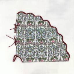 Christmas Scalloped Piping Green Tree Skirt, Printed Tree Striped Tartan Skirt - thumbnail 3