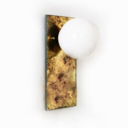 Gold Antique Mirror & Opal Glass Globe Shade Modern Wall Light Fixture Unique Sconce Bathroom - thumbnail 3