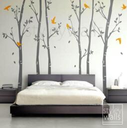 Tree Wall Decals Winter Trees Decal Birds Nature Forest Trees With Home Decor Set Of 6 Vinyl Wall Decal Nursery Baby Children Sticker - thumbnail 2