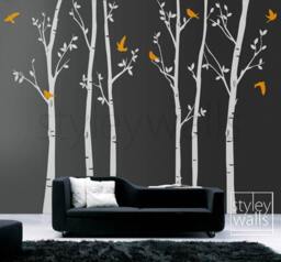 Tree Wall Decals Winter Trees Decal Birds Nature Forest Trees With Home Decor Set Of 6 Vinyl Wall Decal Nursery Baby Children Sticker - thumbnail 3