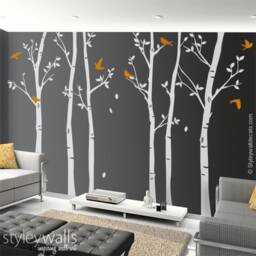 Tree Wall Decals Winter Trees Decal Birds Nature Forest Trees With Home Decor Set Of 6 Vinyl Wall Decal Nursery Baby Children Sticker - thumbnail 1