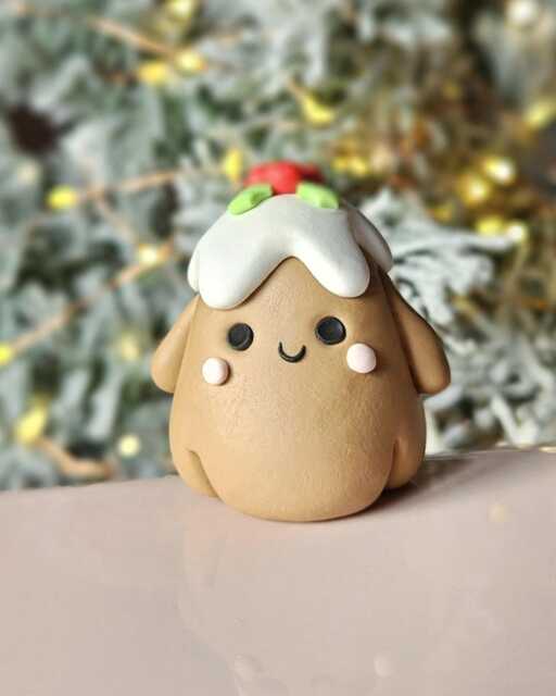 Christmas Pudding Ghost - Handmade Polymer Clay Figurine, Keychain Or Charm, Decor, Plant Pot Accessory, Trinket Shelf - image 1