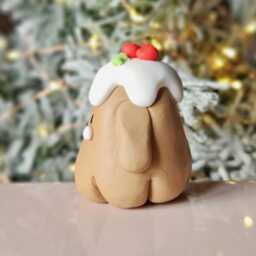 Christmas Pudding Ghost - Handmade Polymer Clay Figurine, Keychain Or Charm, Decor, Plant Pot Accessory, Trinket Shelf - thumbnail 2