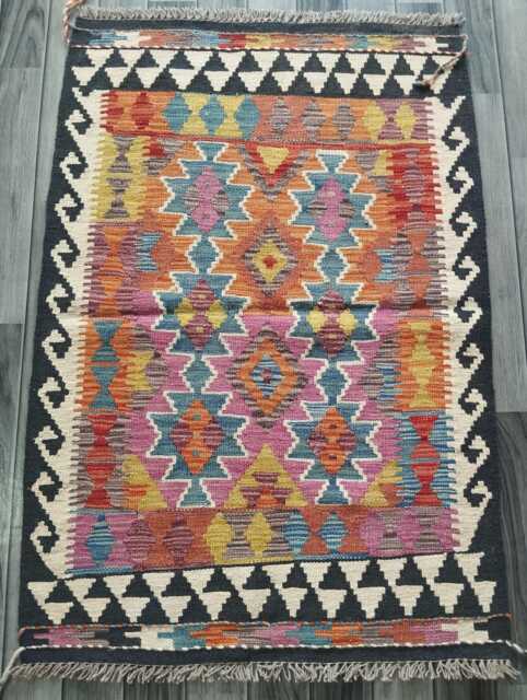 Kilim Rug Multicolour, Handmade Artisan Afghan Turkish Persian Rug, Navajo Moroccan Bohemian Flatweave, Natural Wool Dhurrie 119x80 cm - image 1