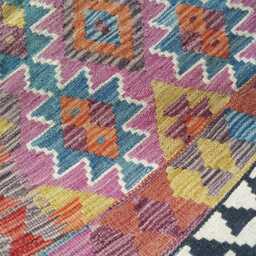 Kilim Rug Multicolour, Handmade Artisan Afghan Turkish Persian Rug, Navajo Moroccan Bohemian Flatweave, Natural Wool Dhurrie 119x80 cm - thumbnail 4