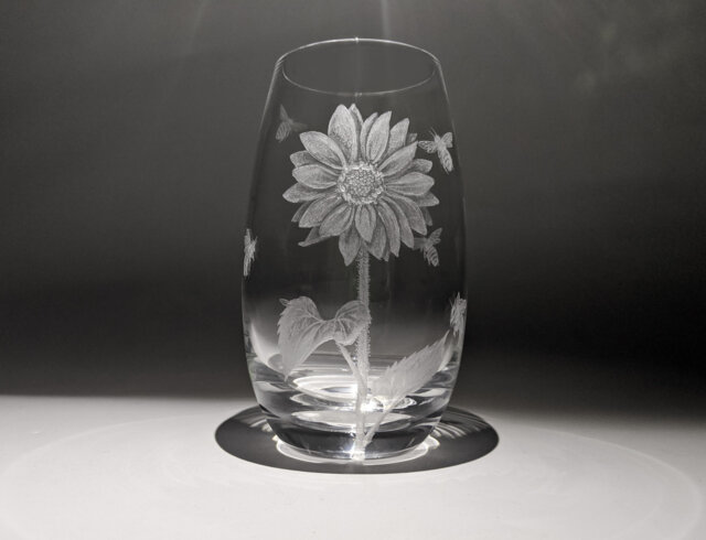 Small Hand Engraved Sunflower Vase - Flower & Bees Dartington Crystal, Glass Art - image 1