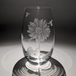 Small Hand Engraved Sunflower Vase - Flower & Bees Dartington Crystal, Glass Art - thumbnail 3