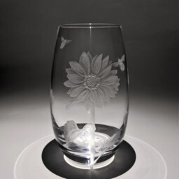 Small Hand Engraved Sunflower Vase - Flower & Bees Dartington Crystal, Glass Art - thumbnail 2