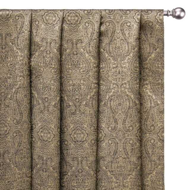 Beige Damask With Copper Lurex Zari Woven Curtain Panels - Rod Pocket, Grommet, Box Pleat, Three Pinch Tab Top & Plain Ring Top - image 1