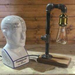 Industrial Table Lamp, Bedside Solid Oak Base, Upcycled Steampunk, Retro, Edison Bulb, Mancave Complete With Bulb & Switch - thumbnail 3