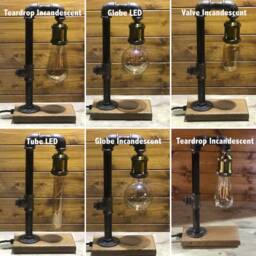 Industrial Table Lamp, Bedside Solid Oak Base, Upcycled Steampunk, Retro, Edison Bulb, Mancave Complete With Bulb & Switch - thumbnail 4